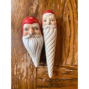 Vintage Santa Face Christmas Tree Ornaments Hand-Painted Red & White 6 Inches
